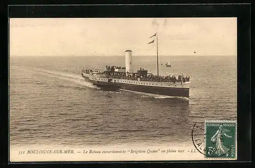 AK Boulogne-sur-Mer, Le bateau excursionniste Brighton Queen en pleine mer, Passagierschiff