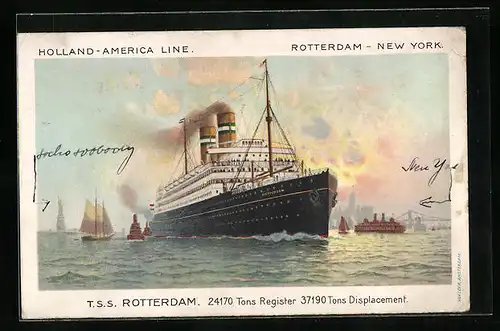 AK Passagierschiff T. S. S. Rotterdam bei der Hafenausfahrt