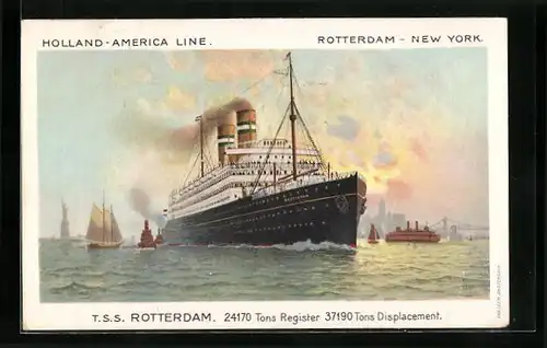 AK Passagierschiff T. S. S. Rotterdam bei der Hafenausfahrt