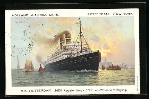 AK Passagierschiff T. S. S. Rotterdam bei der Hafenausfahrt