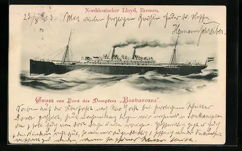 AK Passagierschiff Barbarossa bei stürmischer See
