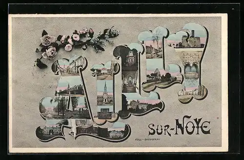 AK Ailly-sur-Noye, Ansichten aus dem Ort in den Buchstaben des Ortsnamen