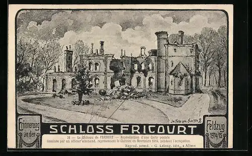 Künstler-AK Fricourt, Blick zum Schloss - Feldzug 1914 /15