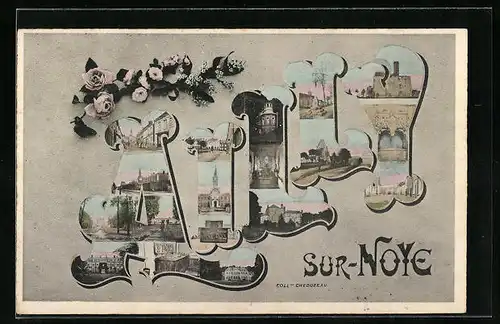 AK Ailly-sur-Noye, Ansichten aus dem Ort in den Buchstaben des Ortsnamen