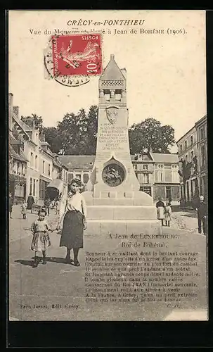 AK Crécy-en-Ponthieu, Vue du Monument à Jean de Boheme (1906)