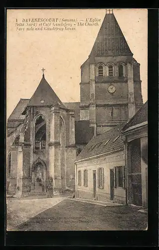 AK Davenecourt, L`Èglise (cotè Nord) et Cafè Gaudefroy