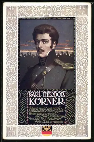 Künstler-AK Richard Assmann: Halbporträt Karl Theodor Körner in Uniform