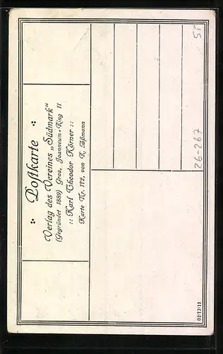 Künstler-AK Richard Assmann: Halbporträt Karl Theodor Körner in Uniform