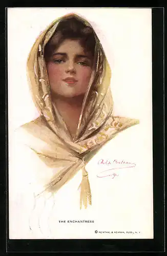 Künstler-AK Philip Boileau: Porträt einer jungen Frau mit Kopftuch The Enchantress