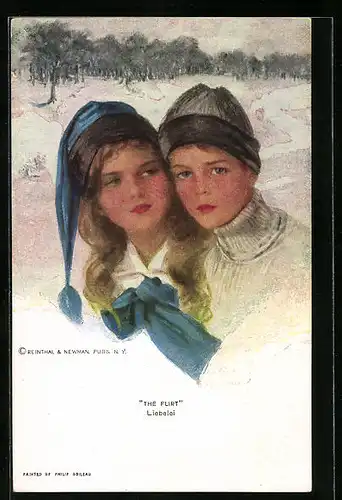 Künstler-AK Philip Boileau: Mädchen und Junge beim ersten Flirst