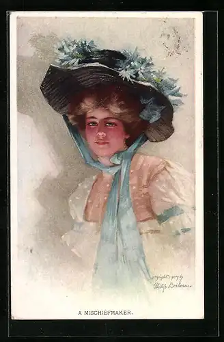 Künstler-AK Philip Boileau: Junge Dame mit grossem Hut A Mischiefmaker