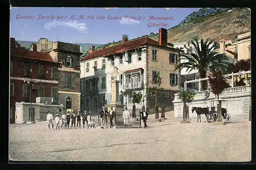 AK Gibraltar, Gunners Parade with H. M. the late Queen Victoria`s Monument