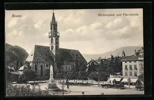 AK Bozen, Waltherplatz und Pfarrkirche