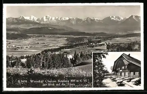 AK Belpberg, Gasthaus Chutzen mit Blick auf die Alpen