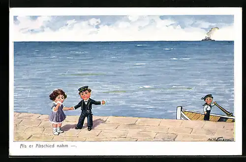 Künstler-AK Ad. Hoffmann: Als er Abschied nahm. Kinder trennen sich auf der Promenade