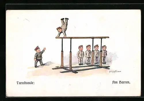 Künstler-AK Ad. Hoffmann: Turnstunde, Soldaten am Barren