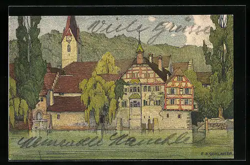 Künstler-AK Robert Kämmerer: Stein am Rhein, Blick auf Kloster St. Geogen