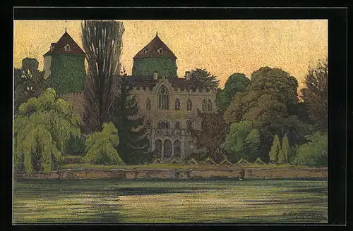 Künstler-AK Ernst E. Schlatter: Schloss Gottlieben, Ansicht vom Ufer aus