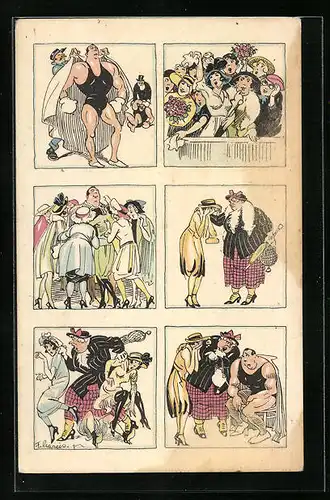 Künstler-AK F. Gareis: Der geknickte Champion, von Fans umringt, mit der Schwiegermutter