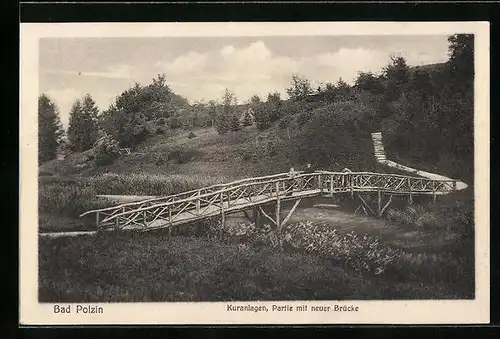 AK Bad Polzin, Kuranlagen, Partie an der neuen Brücke