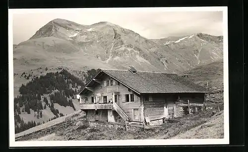 AK Adelboden, Gasthaus Weissenberg mit Blick zum Albristhorn