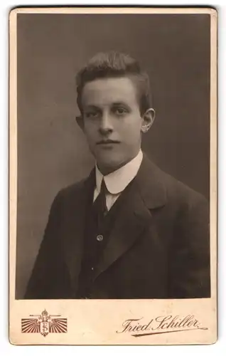 Fotografie Friedr. Schiller, Wien, Mariahilferstr. 107, Junger Herr im Anzug mit Krawatte