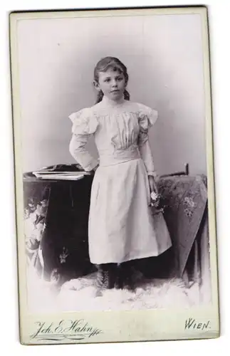 Fotografie Joh. E. Hahn, Wien, Mariahilferstr. 105, Junges Mädchen im weissen Kleid