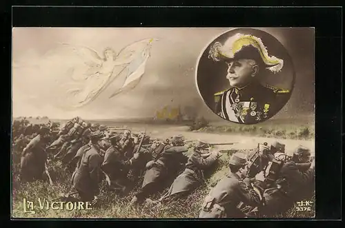 AK Portrait von Joffre, Franz. Soldaten beim Anvisieren