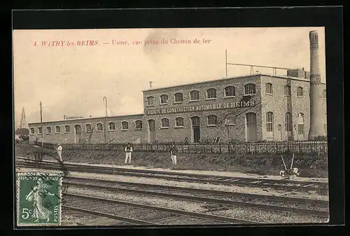 AK Witry-les-Reims, Usine, vue prise du Chemin de fer
