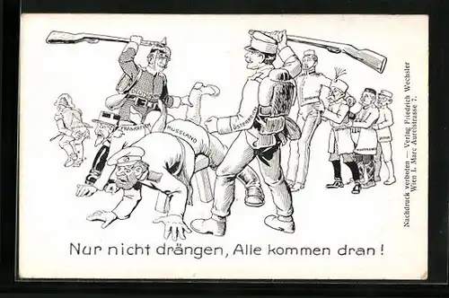 AK Allegorische Darstellung der Kriegsparteien im 1. Weltkrieg