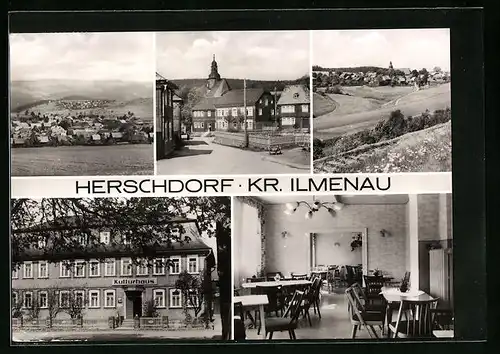 AK Herschdorf /Kr. Ilmenau, Kulturhaus, Strassenpartie, Ortsansicht