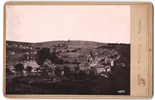 Fotografie Ernst Roepke, Wiesbaden, Ansicht Weilburg a. d. Lahn, Panorama der Stadt mit Schloss