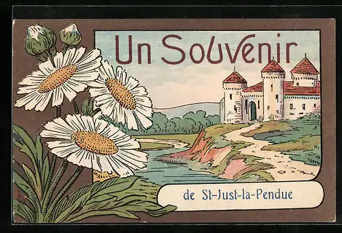 Künstler-AK Saint-Just-la-Pendue, Panorama, Chateau
