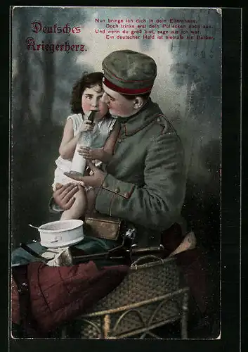 AK Deutscher Soldat mit Kleinkind und Milchflasche