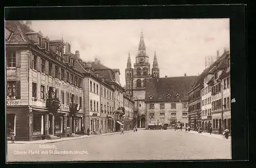 AK Ansbach, Strassenpartie am Oberen Markt, St. Gumbertuskirche