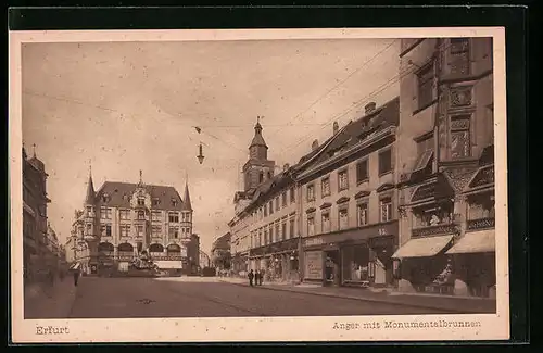 AK Erfurt, Strassenpartie am Anger mit Monumentalbrunnen