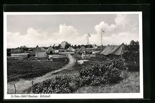 AK St. Peter-Böhl /Nordsee, Zeltstadt mit spielenden Kindern