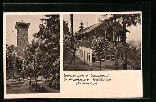 AK Weissenstein bei Stammbach, Gasthaus und Aussichtsurm