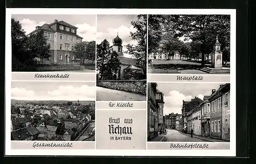 AK Rehau / Bayern, Krankenhaus, Maxplatz, Bahnhofstrasse, Gesamtansicht