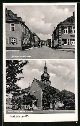 AK Marktleuthen /Obfr. Kirchenlamitzer Strasse, Strassenpartie an der Kirche und Markt