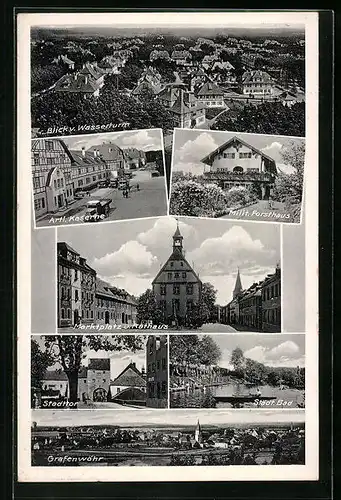 AK Grafenwöhr, Ortsansicht, Marktplatz und Rathaus, Milit. Forsthaus