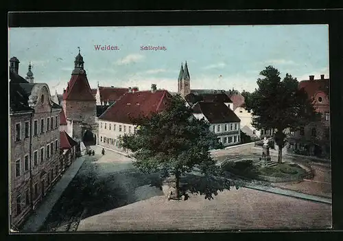 AK Weiden, Schlörplatz aus der Vogelschau