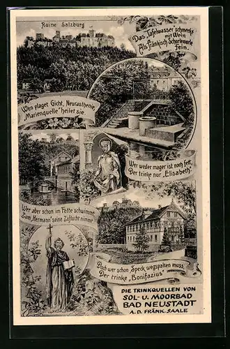AK Bad Neustadt /Saale, Ruine Salzburg, Trinkquelle, Marienquelle