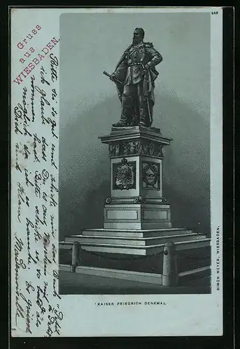 Lithographie Wiesbaden, Kaiser Friedrich Denkmal