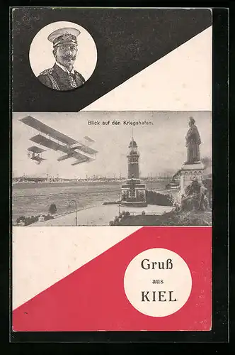 AK Kiel, Blick auf den Kriegshafen, Doppeldecker
