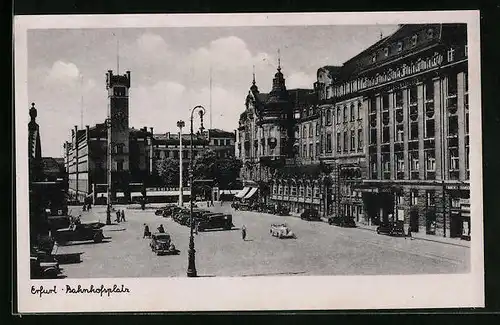 AK Erfurt, Strassenpartie am Bahnhofsplatz