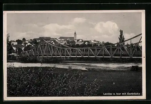 AK Landau a. Isar, Ortsansicht mit Isarbrücke