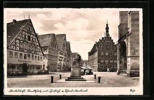 AK Dinkelsbühl, Rathaus und Hotel gold`ne Rose