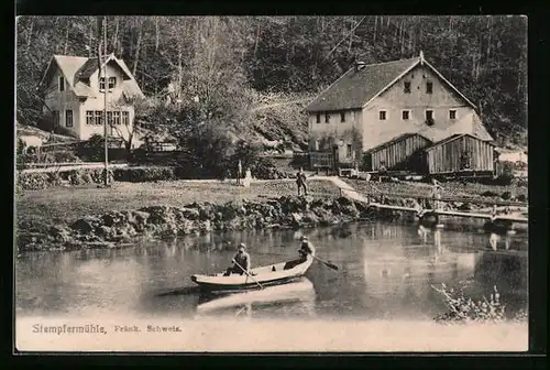 AK Stempfermühle /Fränk. Schweiz, Menschen mit Paddelboot