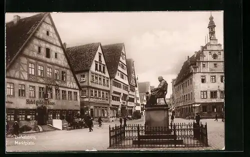 AK Dinkelsbühl, Marktplatz mit Hotel gold`ne Rose